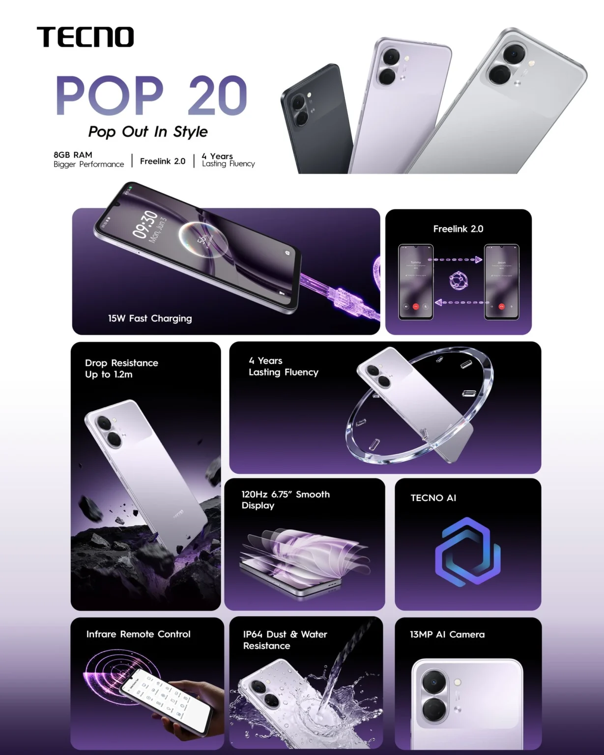 Tecno Pop 20 (64GB/4GB; 13MP Dual Camera; 5000mAh) - Image 3